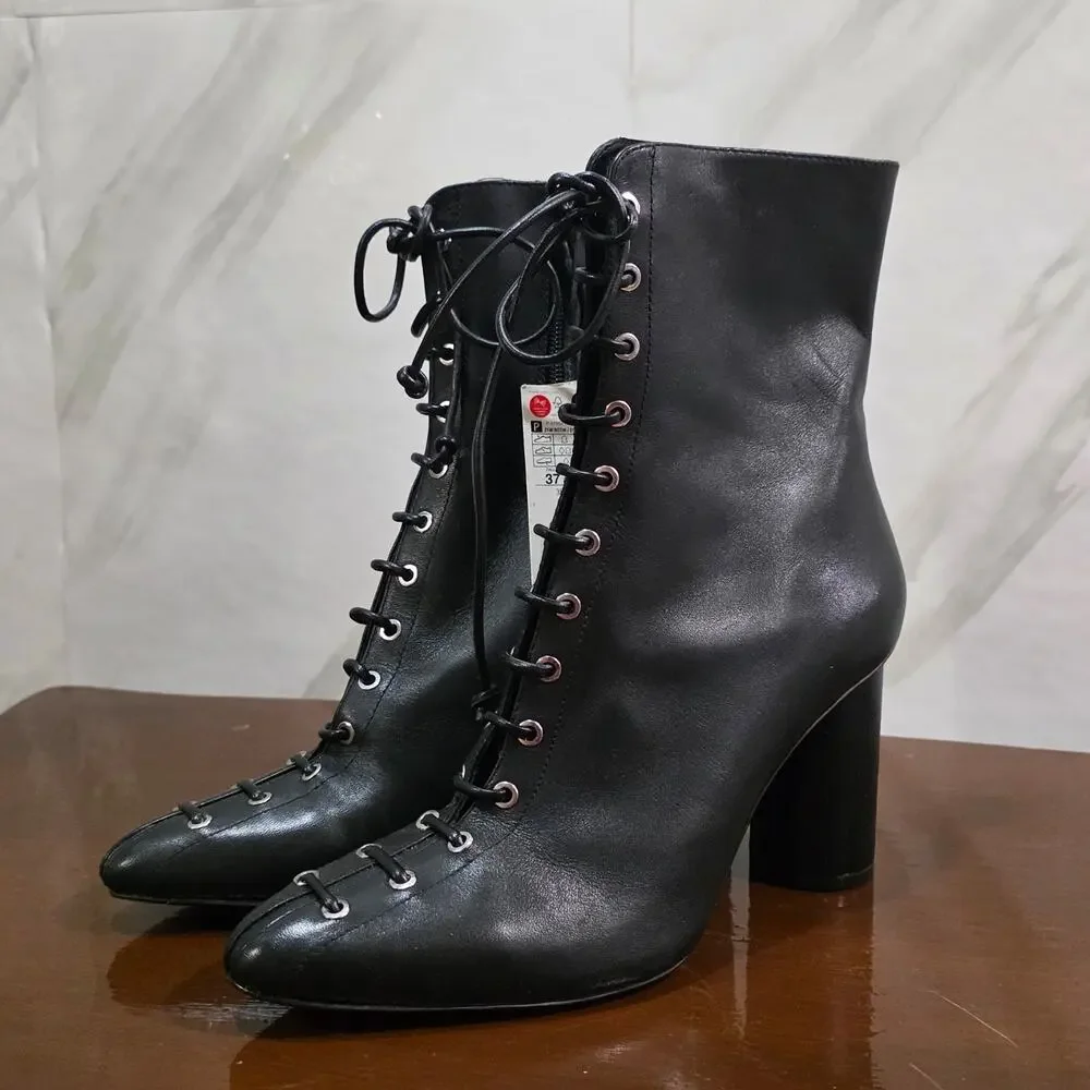 Zara heels black leather boots size 37